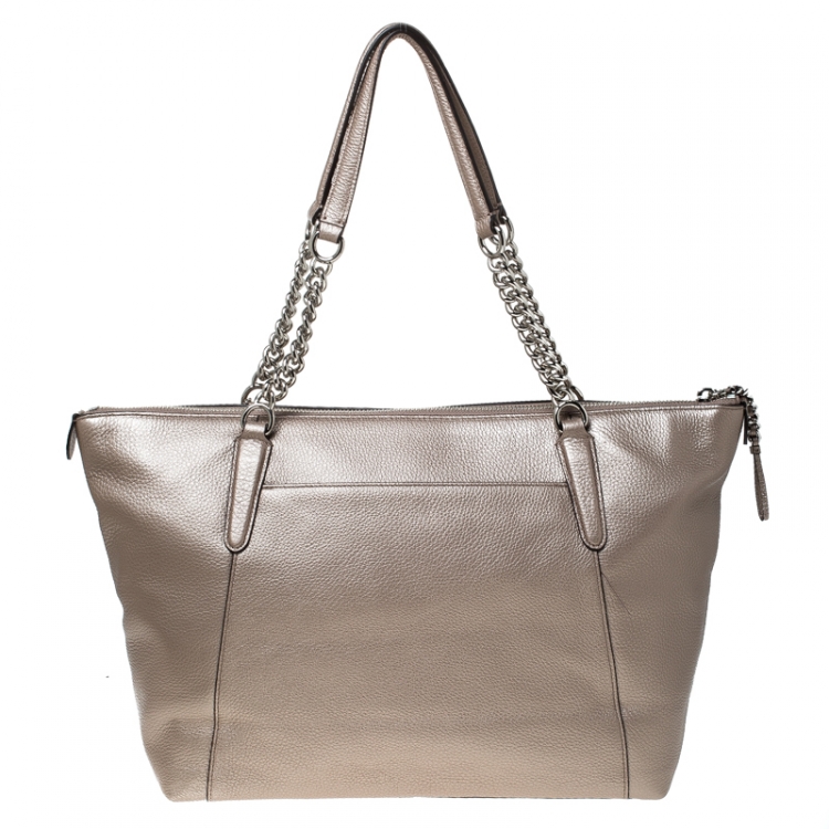 Pre Owned Coach Beige Leather Ava Chain Tote