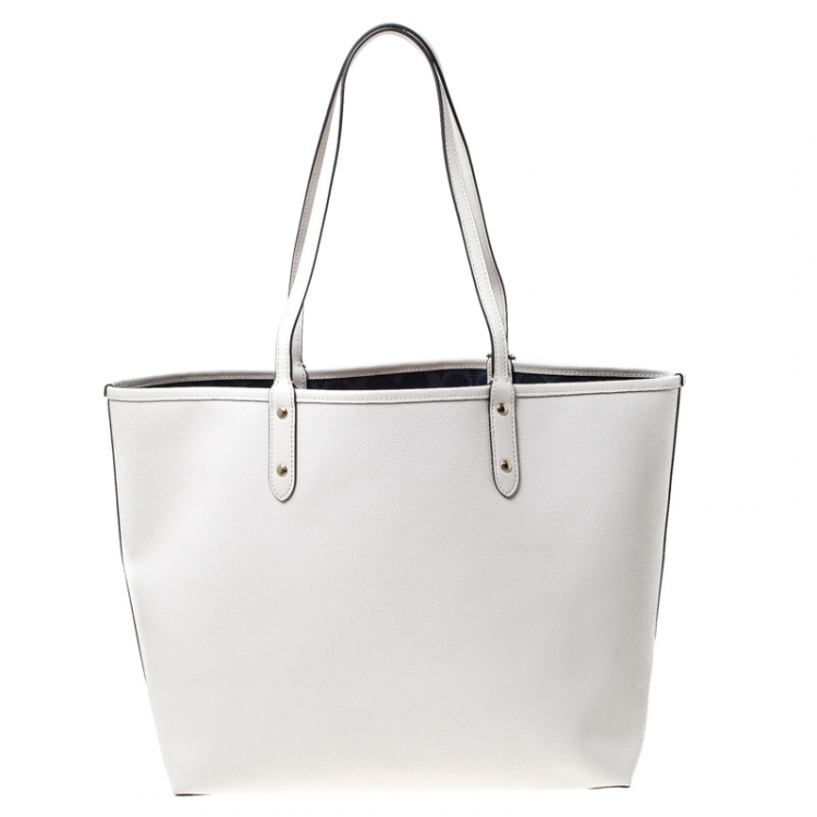 Pre Owned Coach Cream Flag Coated Canvas and Leather Reversible City Tote
