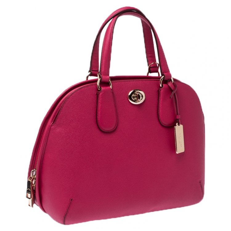 Pre Owned Coach Neon Pink Leather Prince Street Satchel