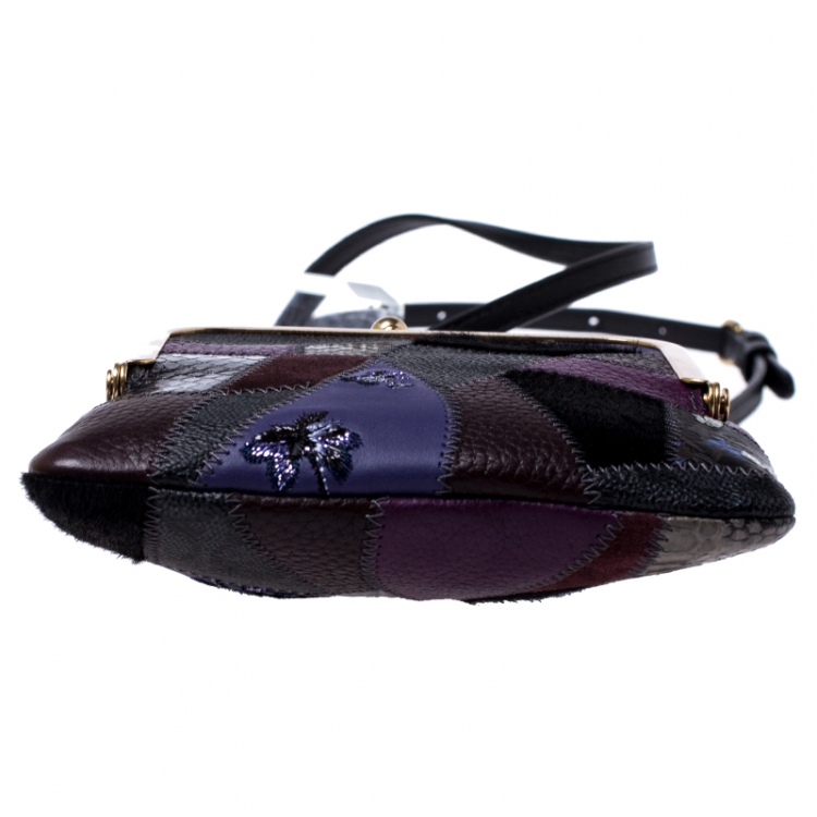 Pre Owned Coach Multicolor Patch Leather and Calfhair Kiss Lock Clutch