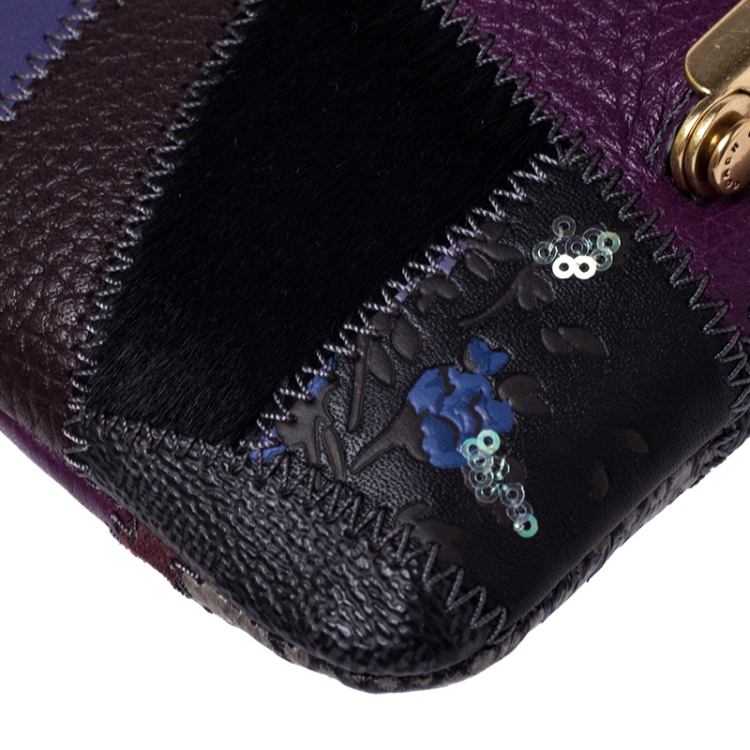 Pre Owned Coach Multicolor Patch Leather and Calfhair Kiss Lock Clutch