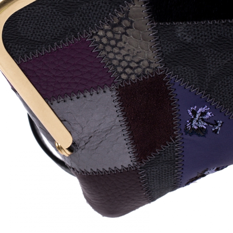 Pre Owned Coach Multicolor Patch Leather and Calfhair Kiss Lock Clutch