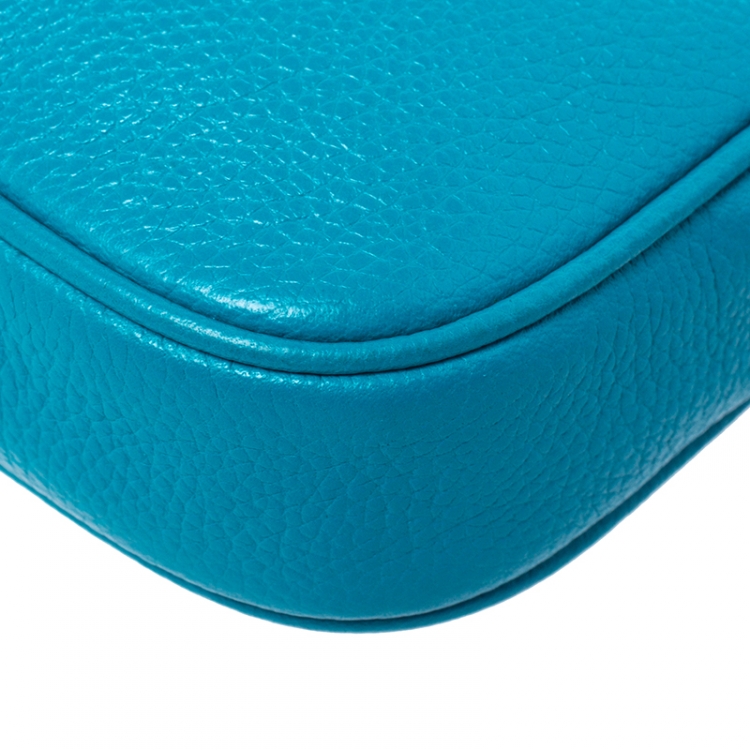 Pre Owned Coach Turquoise Pebbled Leather Sadie Crossbody Bag