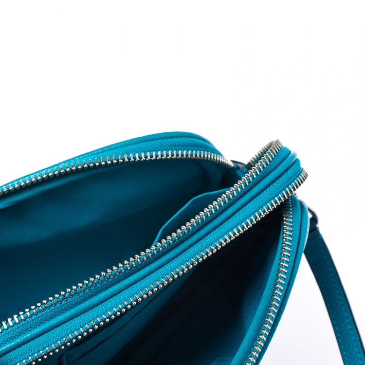 Pre Owned Coach Turquoise Pebbled Leather Sadie Crossbody Bag