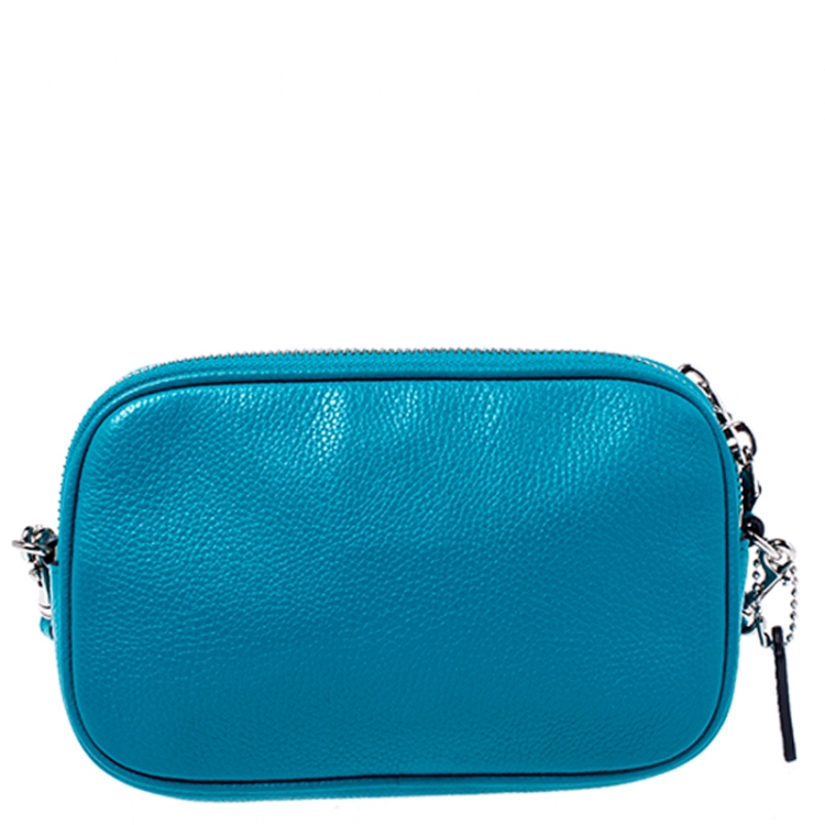 Pre Owned Coach Turquoise Pebbled Leather Sadie Crossbody Bag