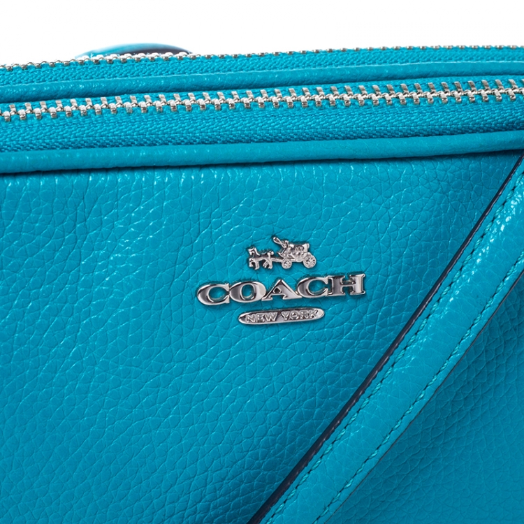 Pre Owned Coach Turquoise Pebbled Leather Sadie Crossbody Bag