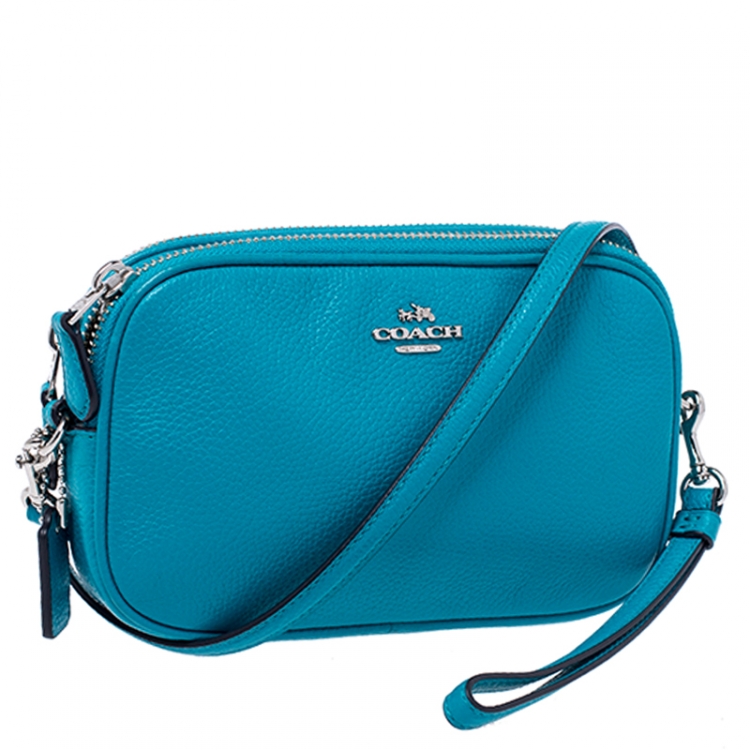 Pre Owned Coach Turquoise Pebbled Leather Sadie Crossbody Bag