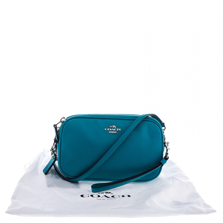 Pre Owned Coach Turquoise Pebbled Leather Sadie Crossbody Bag