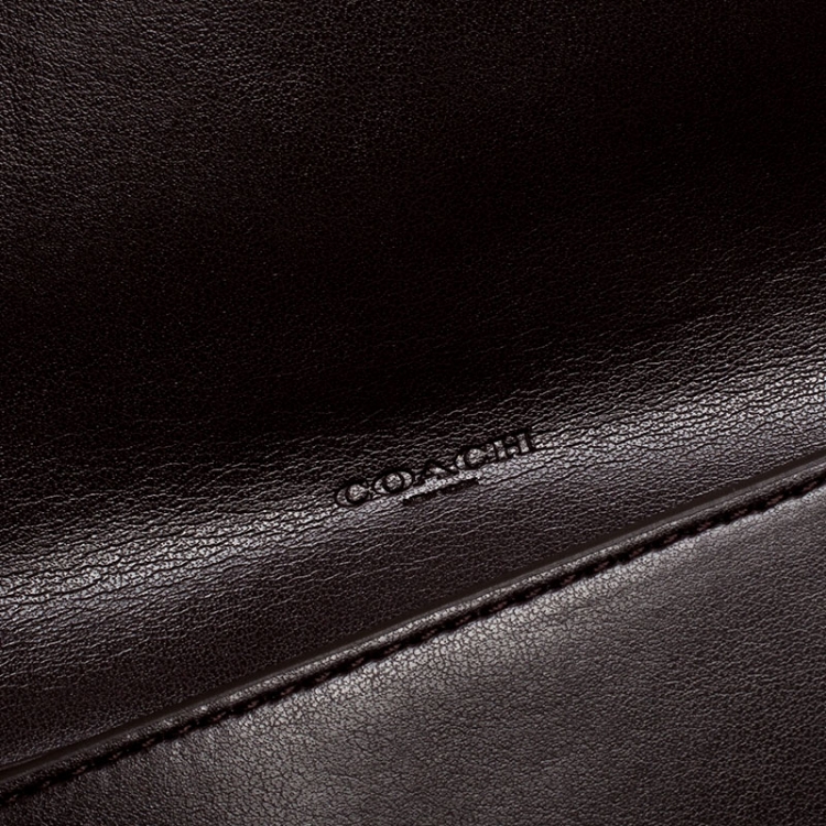 Pre Owned Coach Brown Signature Coated Canvas Trifold Slim Envelope Wallet