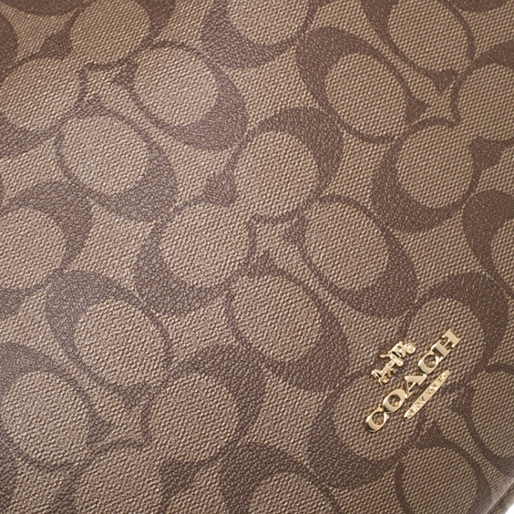 Pre Owned Coach Brown Signature Coated Canvas and Leather Zip Hobo