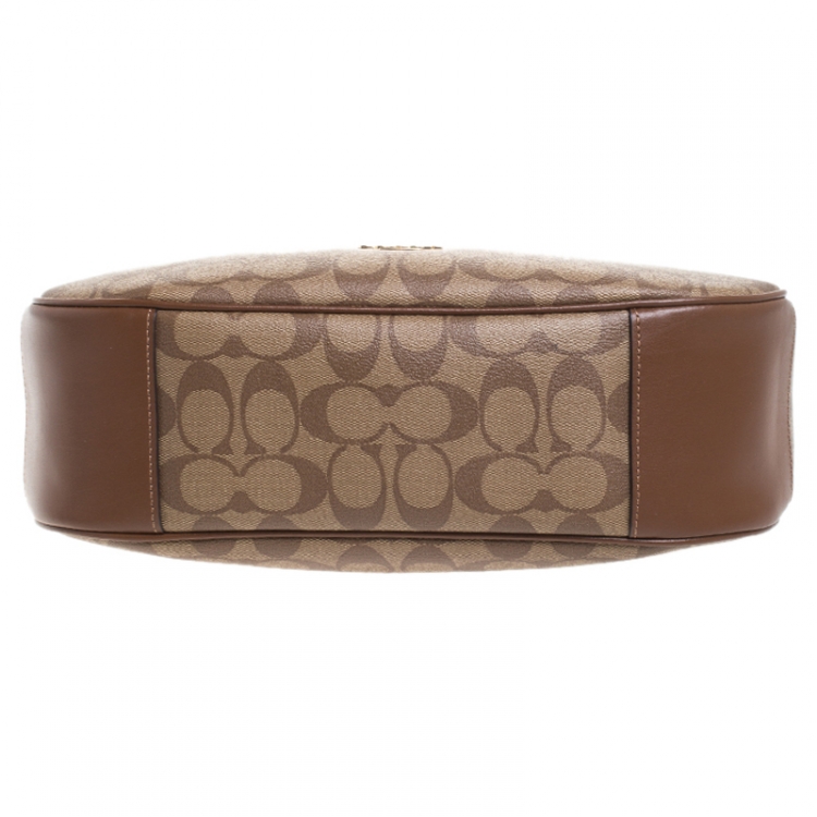 Pre Owned Coach Brown Signature Coated Canvas and Leather Zip Hobo