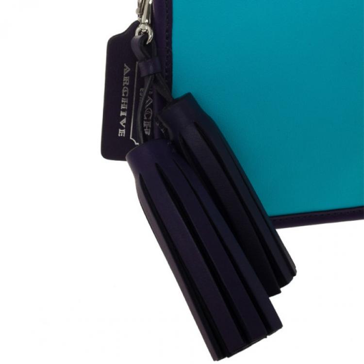 Pre Owned Coach Legacy Archival Two Tone Leather Penny Over Sized Clutch