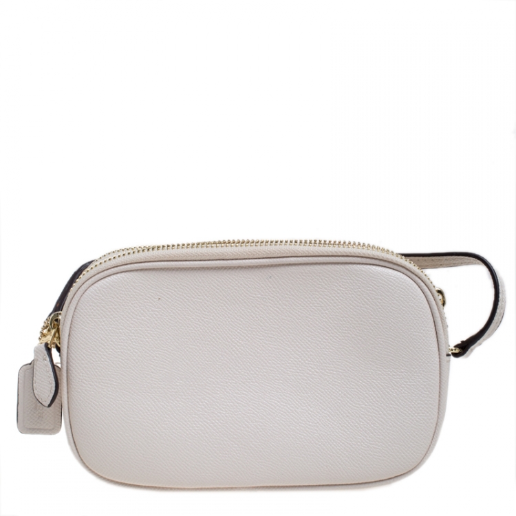 Pre Owned Coach Off White Leather Double Zip Star Camera Crossbody Bag