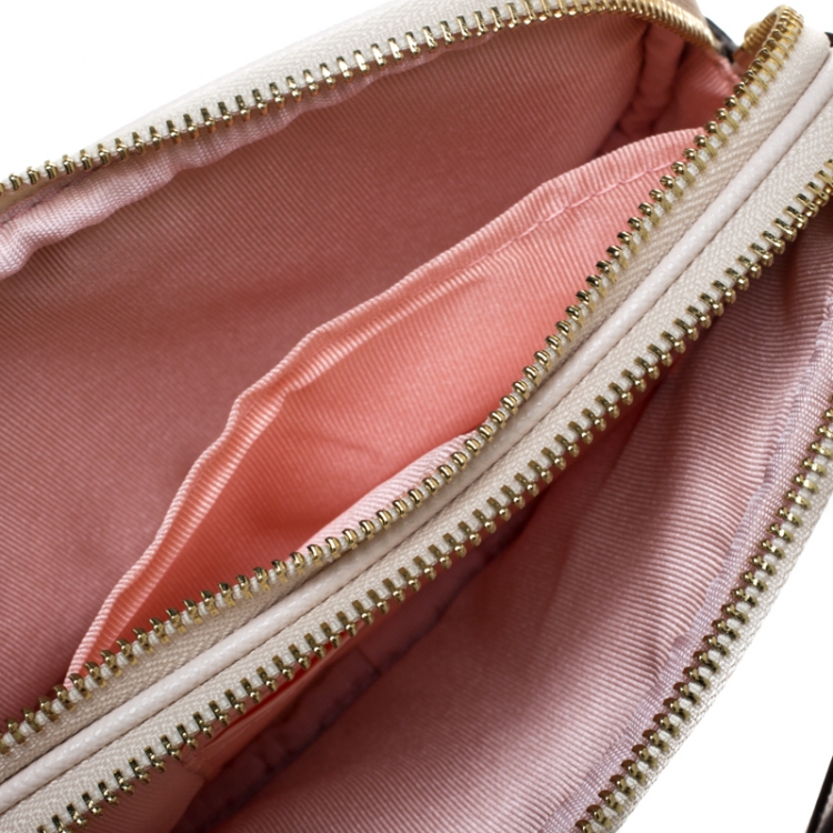 Pre Owned Coach Off White Leather Double Zip Star Camera Crossbody Bag