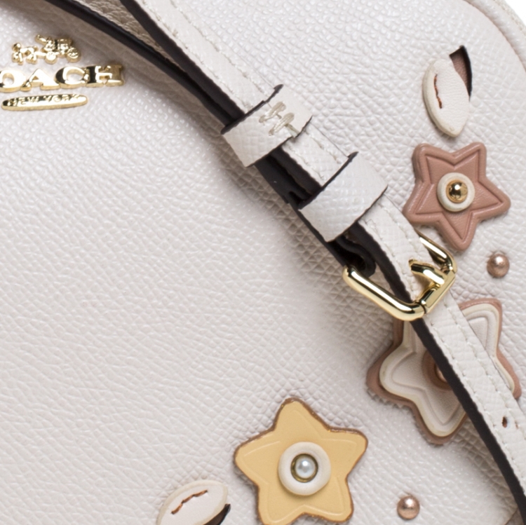 Pre Owned Coach Off White Leather Double Zip Star Camera Crossbody Bag