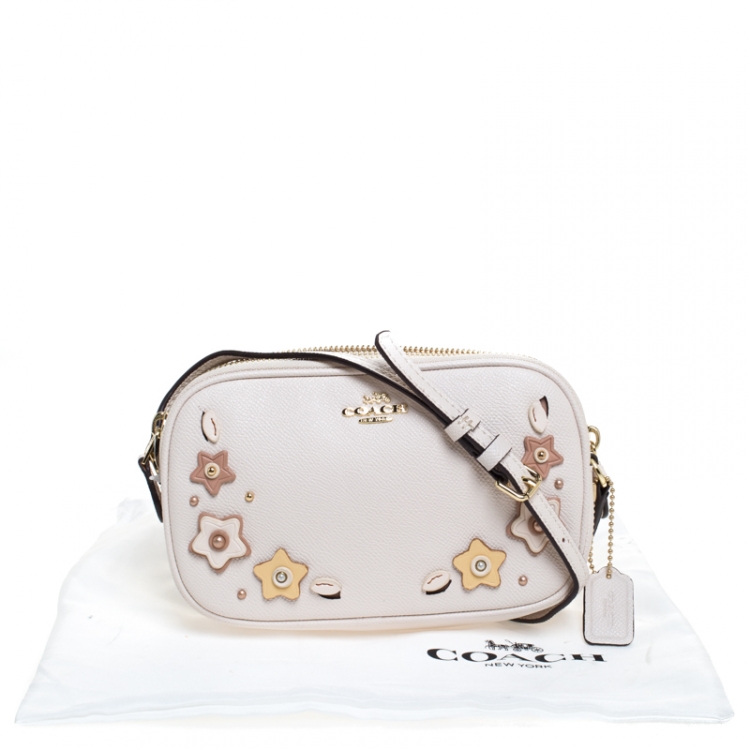 Pre Owned Coach Off White Leather Double Zip Star Camera Crossbody Bag