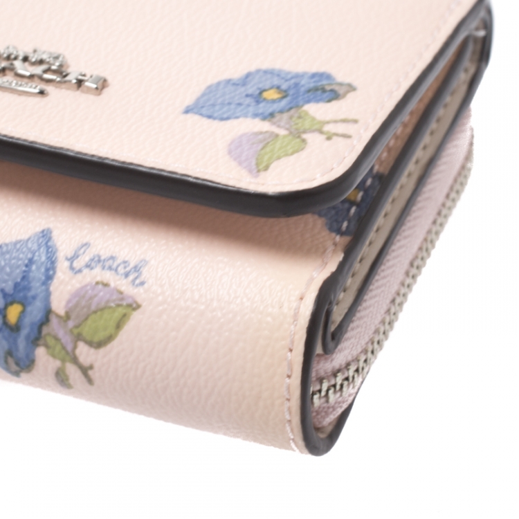 Pre Owned Coach Multicolor Bell Flower Print Coated Canvas Trifold Wallet