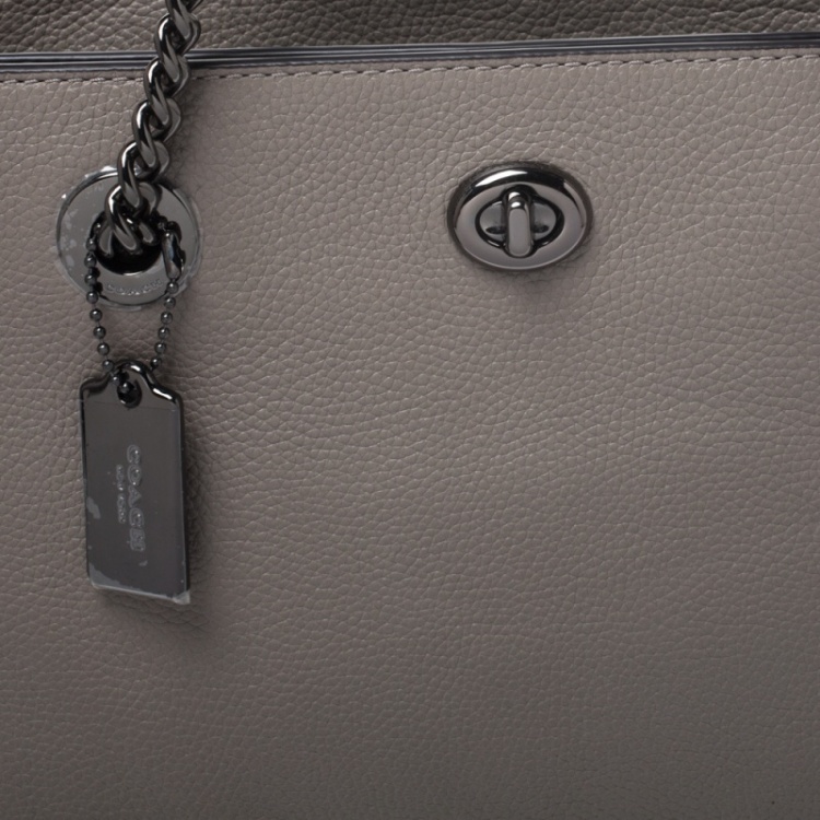 Pre Owned Coach Grey Leather Turnlock Tote