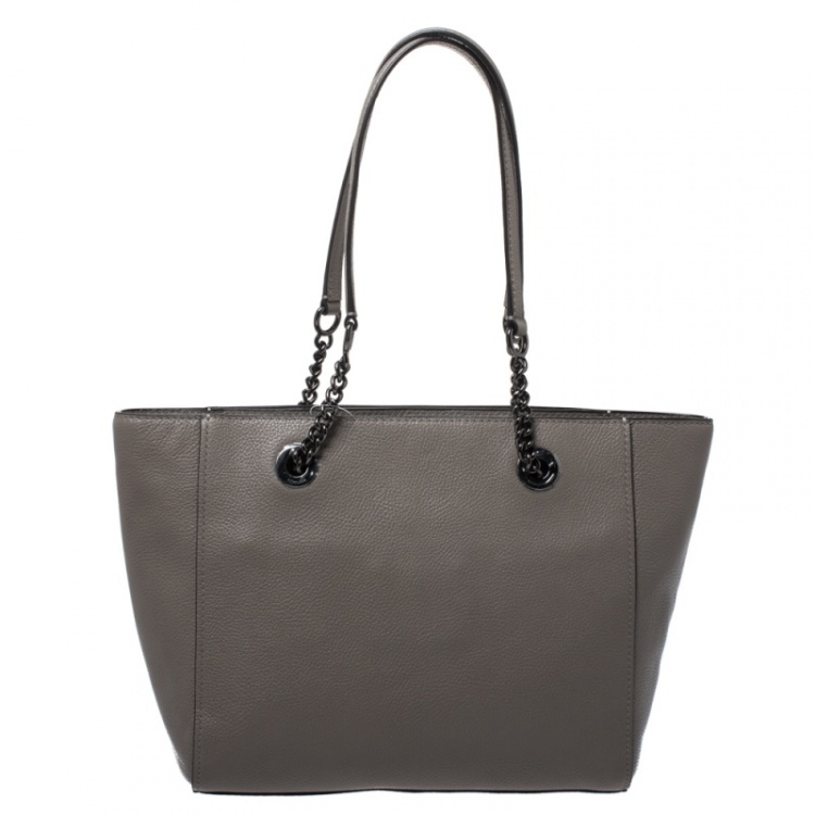 Pre Owned Coach Grey Leather Turnlock Tote