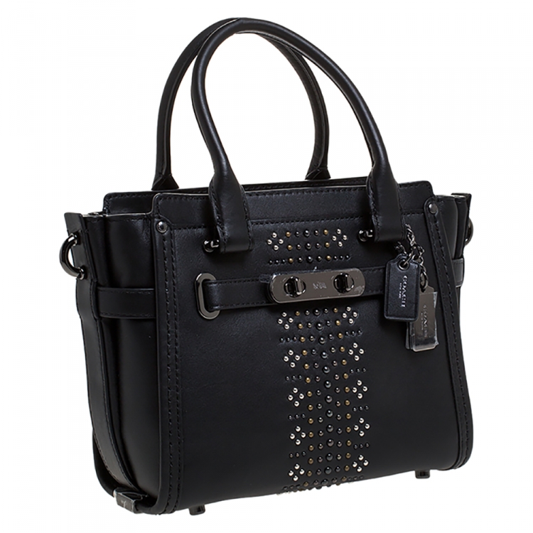 Pre Owned Coach Black Leather Swagger Studded Tote