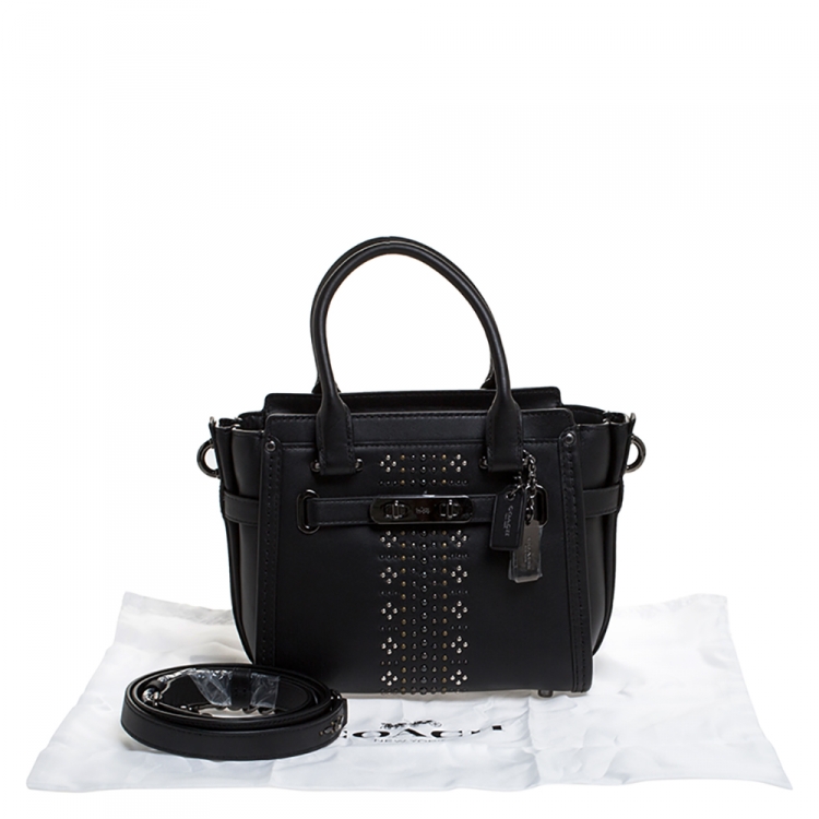 Pre Owned Coach Black Leather Swagger Studded Tote