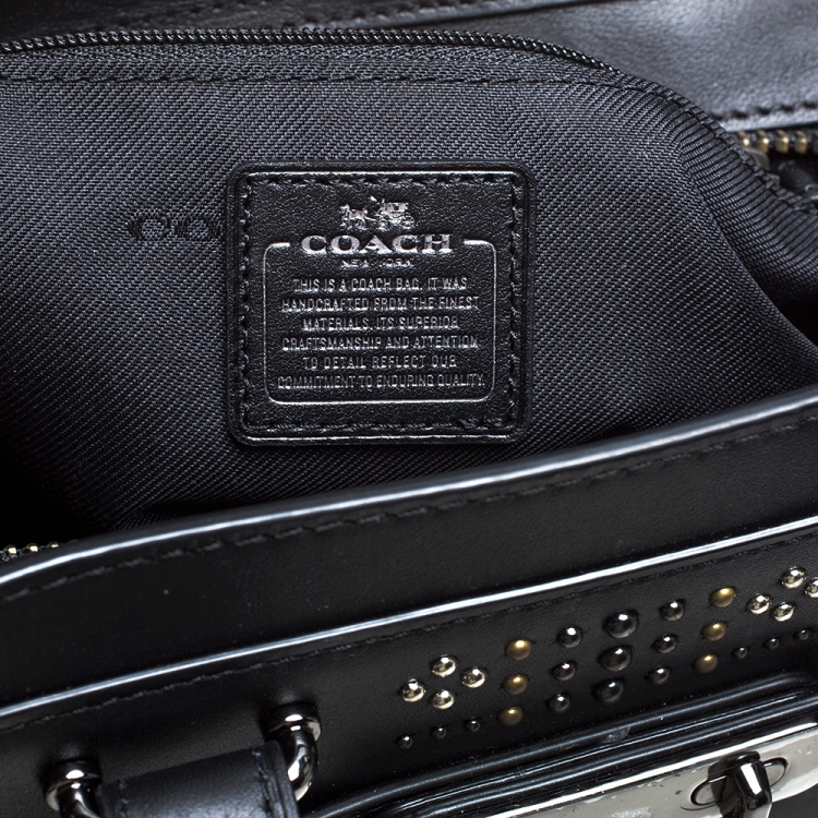Pre Owned Coach Black Leather Swagger Studded Tote