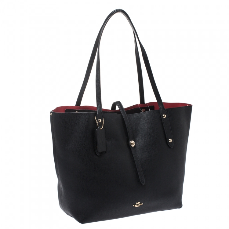 Pre Owned Coach Black Pebbled Leather Market Tote