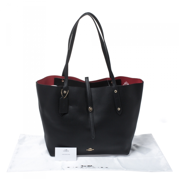 Pre Owned Coach Black Pebbled Leather Market Tote