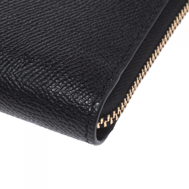 Pre Owned Coach Black Leather Accordion Zip Around Wallet
