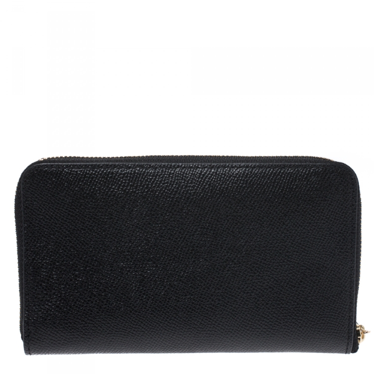 Pre Owned Coach Black Leather Accordion Zip Around Wallet