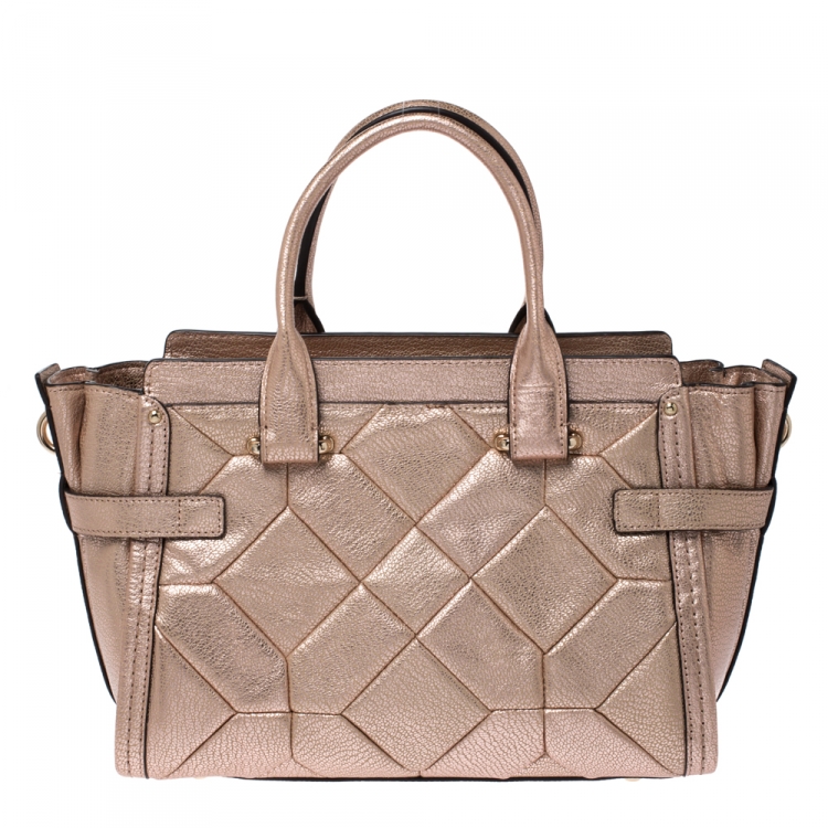 Pre Owned Coach Rose Gold Quilted Leather Swagger 27 Carryall Satchel