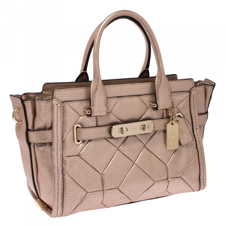 Pre Owned Coach Rose Gold Quilted Leather Swagger 27 Carryall Satchel