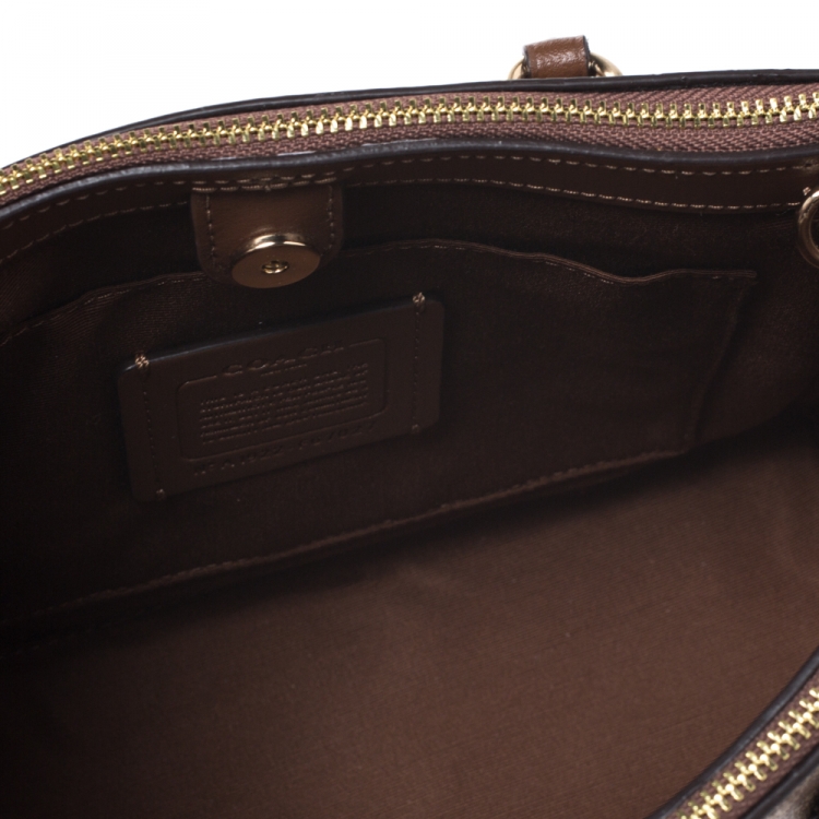 Pre Owned Coach Beige/Tan Coated Canvas Mini Surrey Carryall Tote