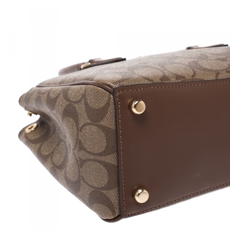 Pre Owned Coach Beige/Tan Coated Canvas Mini Surrey Carryall Tote