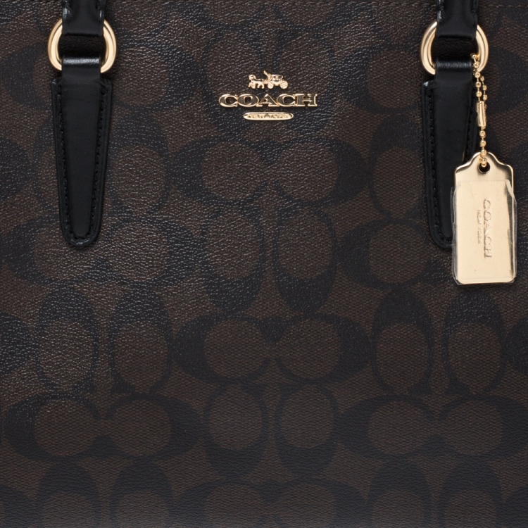 Pre Owned Coach Brown/Black Signature Coated Canvas  Surrey Carryall Tote