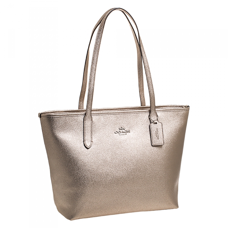 Pre Owned Coach Rose Platinum Leather Avenue Tote