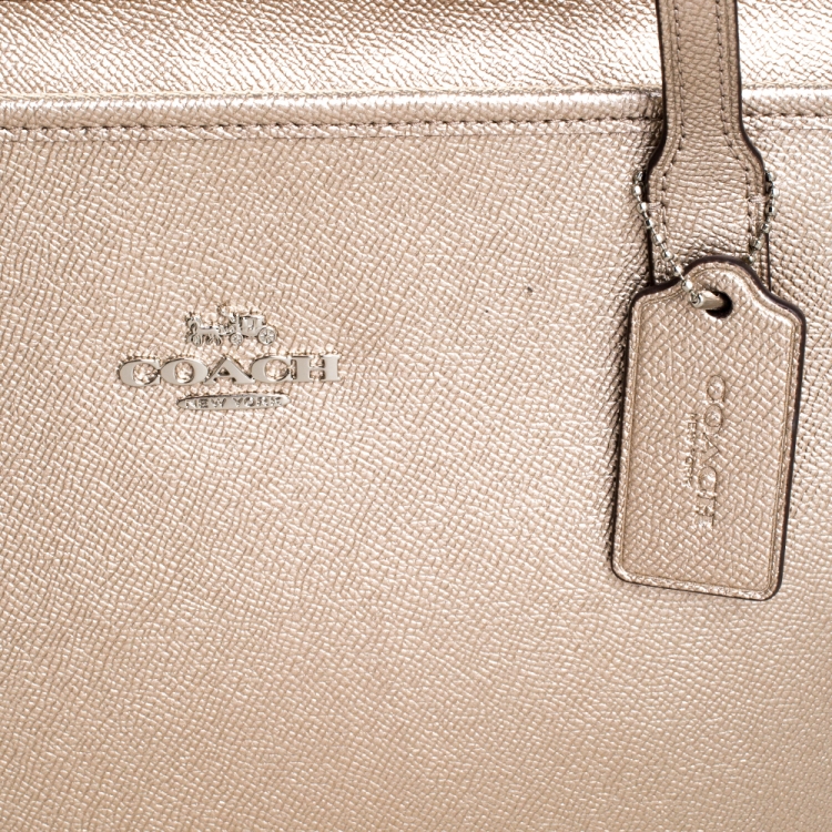 Pre Owned Coach Rose Platinum Leather Avenue Tote