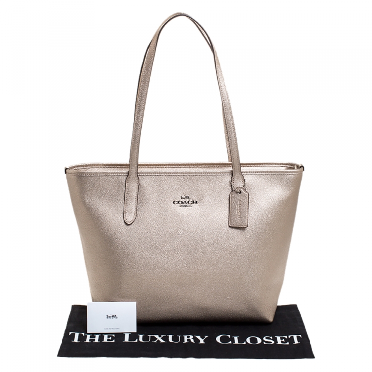 Pre Owned Coach Rose Platinum Leather Avenue Tote