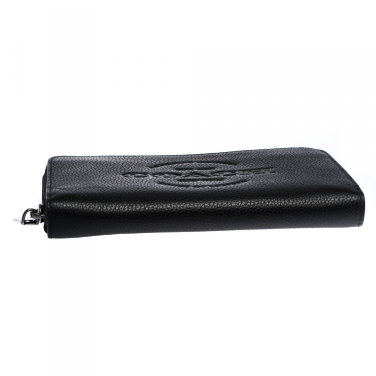 Pre Owned Coach Black Leather Accordion Zip Around Wallet