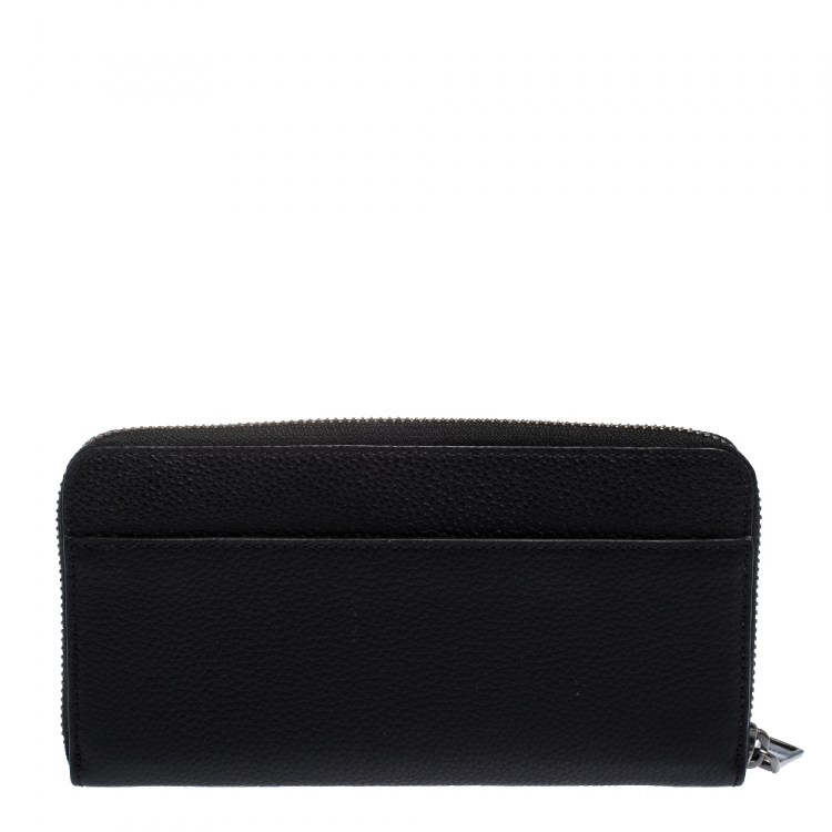 Pre Owned Coach Black Leather Accordion Zip Around Wallet