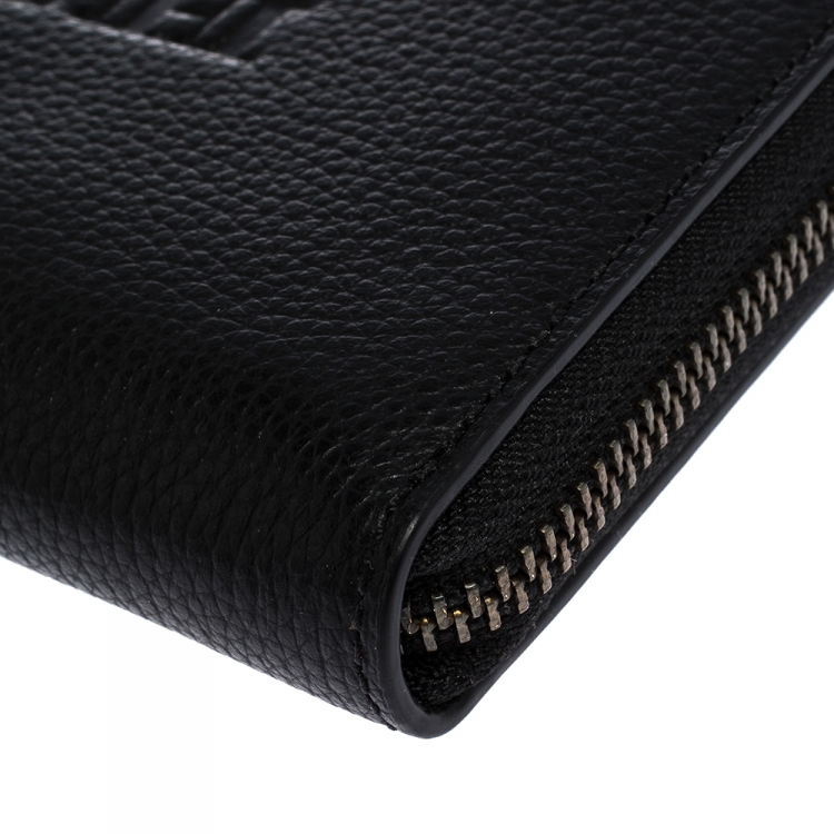 Pre Owned Coach Black Leather Accordion Zip Around Wallet