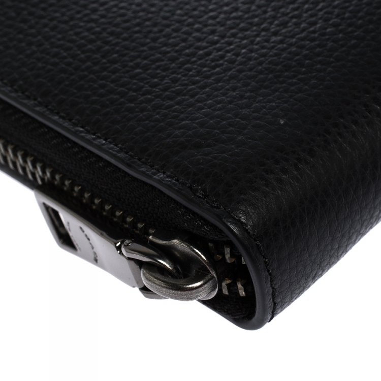 Pre Owned Coach Black Leather Accordion Zip Around Wallet