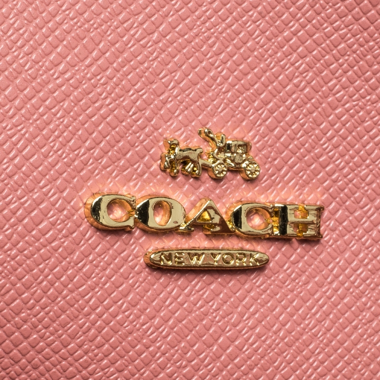 Pre Owned Coach Pink/Beige Signature Floral Print Coated Canvas and Leather Reversible City Tote