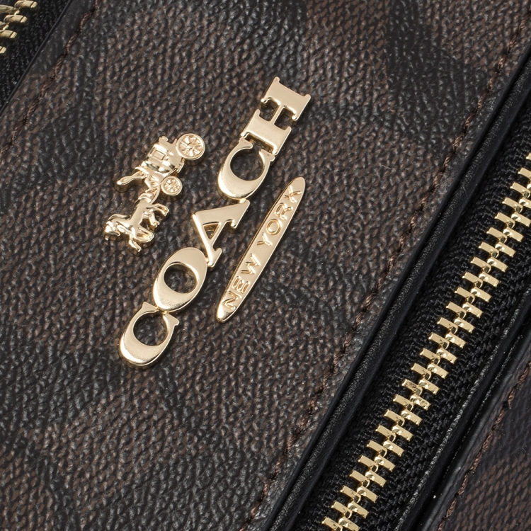 Pre Owned Coach Brown/Black Signature Coated Canvas and Leather Crossbody Bag
