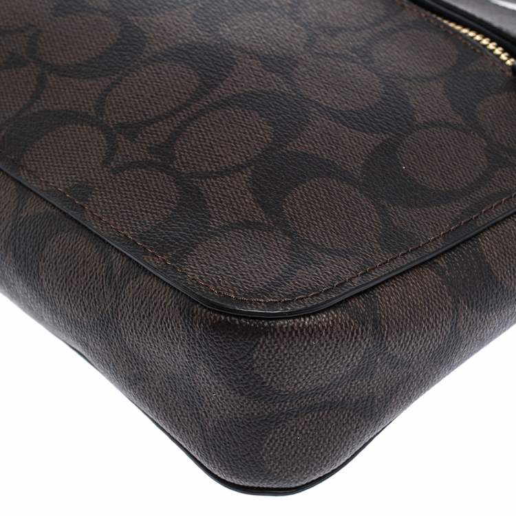Pre Owned Coach Brown/Black Signature Coated Canvas and Leather Crossbody Bag
