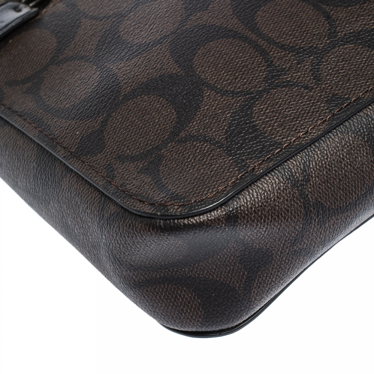 Pre Owned Coach Brown/Black Signature Coated Canvas and Leather Crossbody Bag