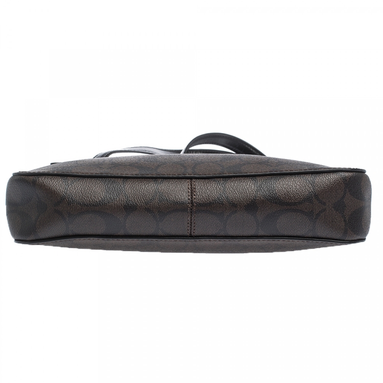 Pre Owned Coach Brown/Black Signature Coated Canvas and Leather Crossbody Bag