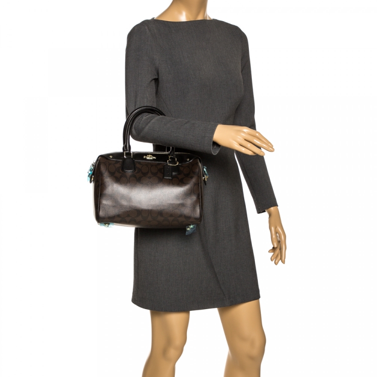 Pre Owned Coach Brown/Black Signature Coated Canvas Bennett Satchel