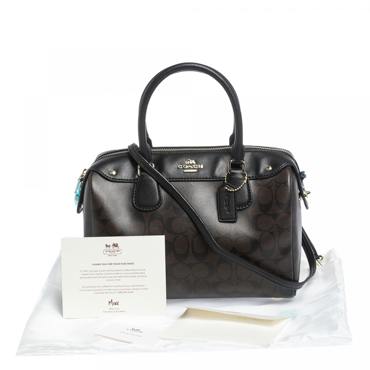 Pre Owned Coach Brown/Black Signature Coated Canvas Bennett Satchel