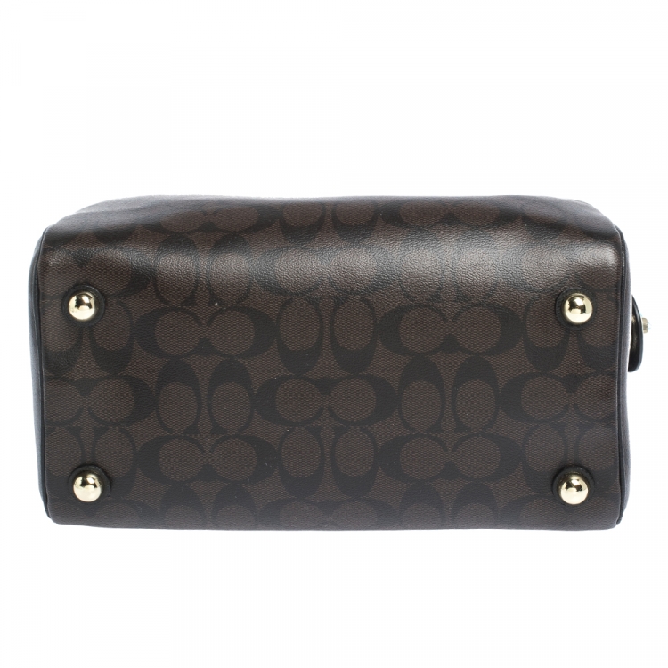 Pre Owned Coach Brown/Black Signature Coated Canvas Bennett Satchel